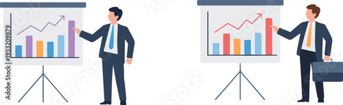 Businessman presenting financial growth charts on screen cartoon vector illustration corporate analytics concept