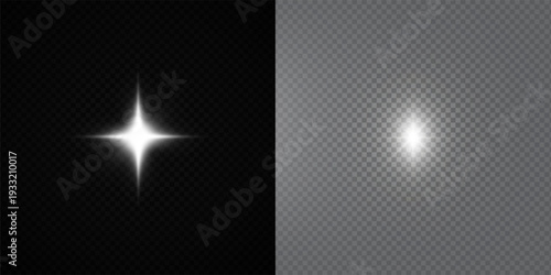 Glowing Star Light Effect with Sparkle Rays and Lens Flare on Transparent Background