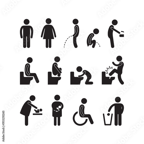 Toilet Bathroom Pregnant Handicap Public Sign on white background 