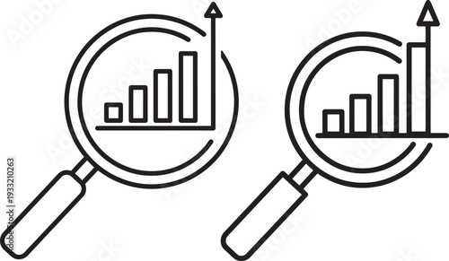 Magnifying glass over growing business graph silhouette