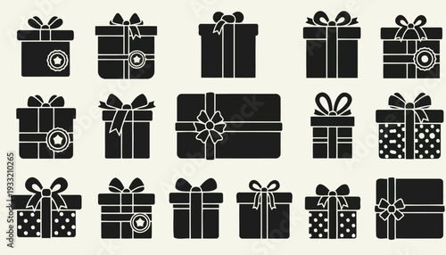 Patterned black gift box silhouettes with rosettes vector