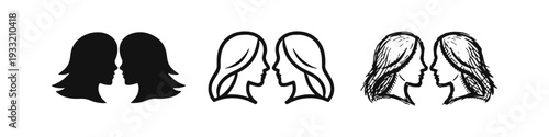 Gemini Zodiac Sign Twin Female Heads Icon Set