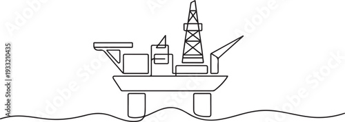 One continuous line drawing of Offshore platform vector illustration. Offshore platforms are large structures used. one line Icon drawing
