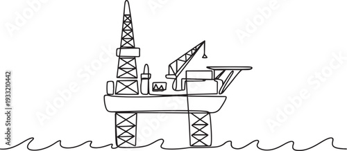 One continuous line drawing of Offshore platform vector illustration. Offshore platforms are large structures used. one line Icon drawing