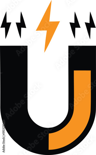 Electricity magnetic field lines and lightning bolt graphic design element for science and technology concepts  educational resources