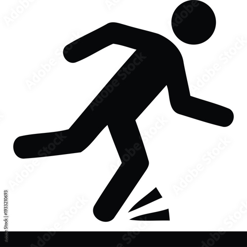 Man slipping on floor and falling down on white background  hazard sign