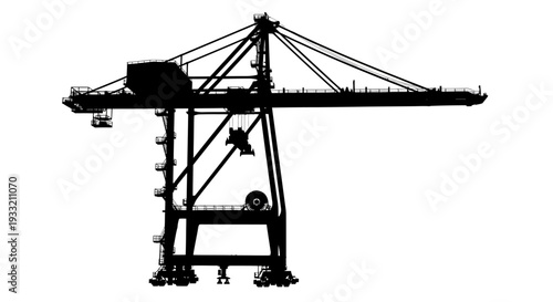 Silhouetted port container crane against a plain white background