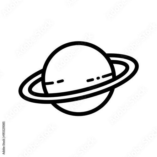 Planet Saturn with rings in line art style, astronomy vector icon