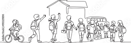 One continuous line drawing of Back to school design vector illustration. Students activity after holiday in design. one line Icon drawing