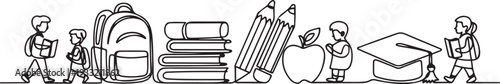 One continuous line drawing of Back to school design vector illustration. Students activity after holiday in design. one line Icon drawing