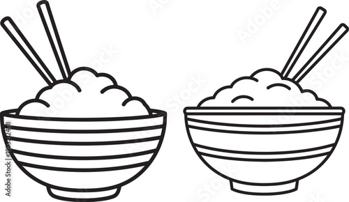 Bowl of rice with chopsticks Silhouette illustration