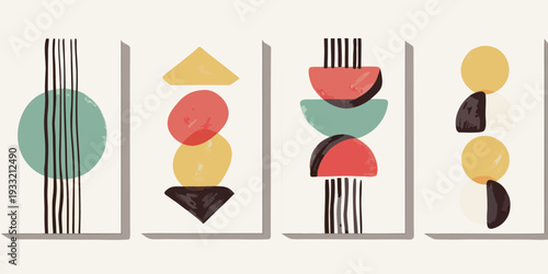Abstract geometric shapes in a minimalist mid century modern style