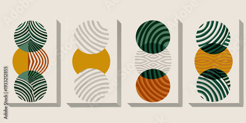 Abstract geometric composition featuring overlapping circles and linear patterns