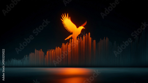 Bird achieving growth flying above rising progress bars