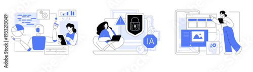 AI Driving Data, Security, and User Experience abstract concept vector illustrations.