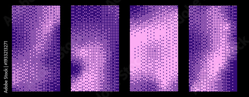Bitmap dither pixel blue and pink texture background set. Retro vintage Y2K gradient abstract halftone 8-bit pixel art.Leisure, arcade games duotone border frame.Creative concept vector illustration 