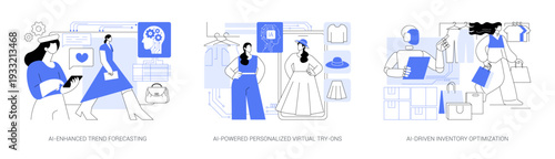 AI in Fashion and Retail abstract concept vector illustrations.