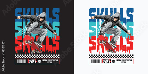 Streetwear Skateboarding Graphic T-Shirt Design Urban Skater Style