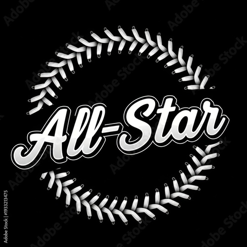 Minimalist All-Star baseball logo symbol with white stitching on black background
