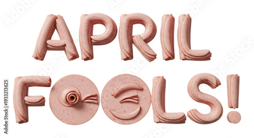 April Fools Day pink stacked deli meat letters celebration fun 3D typography mockup party