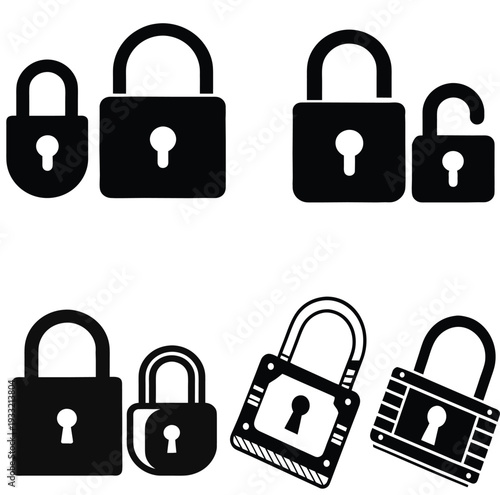 Lock icon collection. Locked and unlocked black line icon set