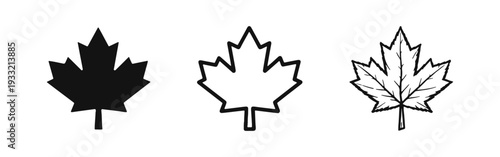 Maple Leaf Icon Set - Solid, Outline, and Hand-Drawn Sketch Styles