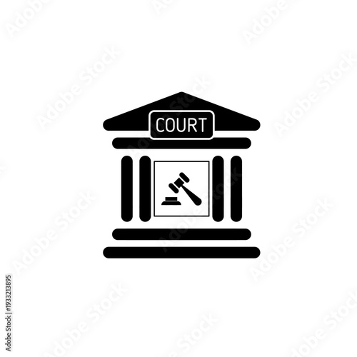 Court icon for legal judgment, law authority, and justice institution concept.