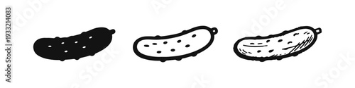 Cucumber Icon Set - Solid, Outline, and Hand-Drawn Sketch Styles