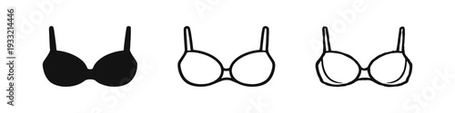 Bra Lingerie Icons Set. Underwear Fashion Elements in Solid, Outline and Hand-Drawn Styles. Vector Illustration.
