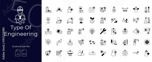 Type Of Engineering Duotone Editable Icons set