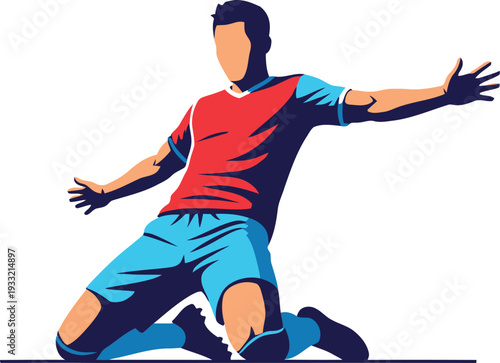 Soccer player in action sliding on the field