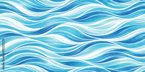 Seamless Abstract Blue Wavy Line Pattern with Flowing Curved Stripes – Modern Ocean Inspired Decorative Background.