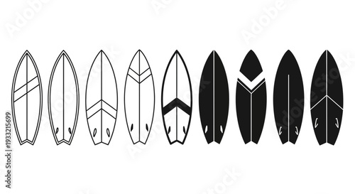 Collection of Surfboard Designs in Various Line Styles.