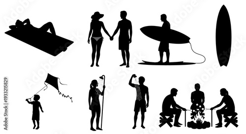 Collection of silhouettes depicting various leisure activities and people.