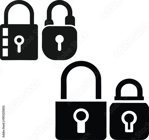 Lock icon collection. Locked and unlocked black line icon set
