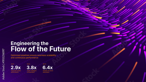 Electric Tech Glow Visualizes Data Pathways In Deep Purple And Gold. Abstract Representation Of Fiber Optic Systems For Tech And Science Background.