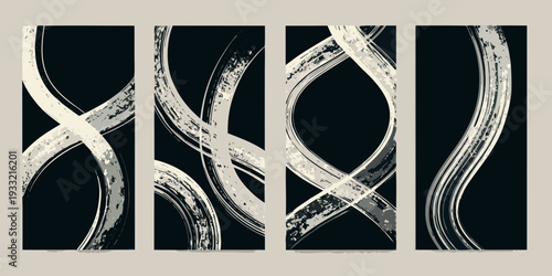 Abstract composition of swirling intersecting lines in a monochromatic style