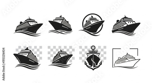 Collection of cruise ship logos in various designs for travel and tourism.