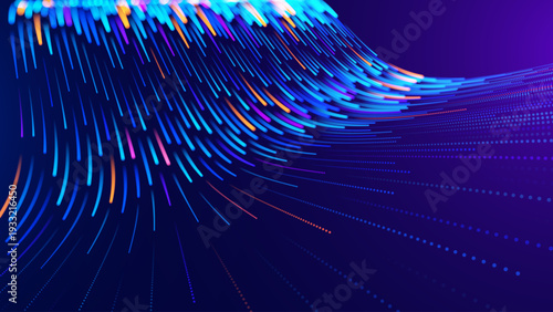 AI Data Processing Illustration with Neural Network Streamlines. Blue Background for Business Intelligence Reports and Tech Visuals.
