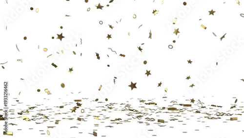 Luxury themed event decorations with shimmering metallic accents and falling confetti