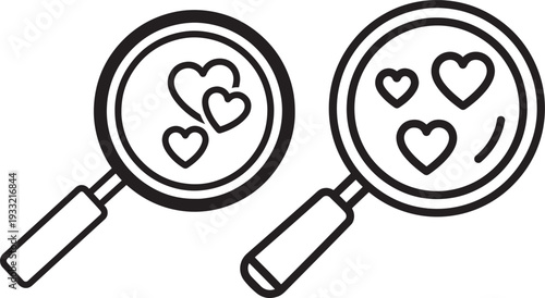 Magnifying glass silhouette finding hearts for love