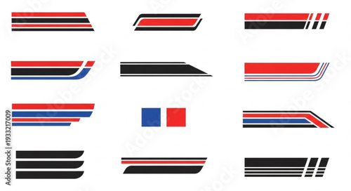 Collection of various car racing stripes and vehicle decals for design.