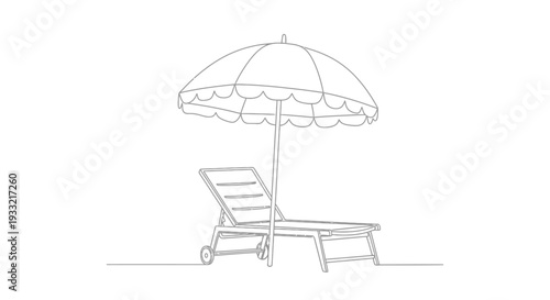 One Line Drawing of a Beach Chair and Umbrella for Summer Vacation