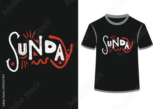 Sunday handwritten lettering design for apparel and posters with vintage texture and colorful abstract elements