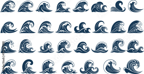 Silhouette of multiple wave patterns in a grid layout