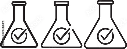 Laboratory flasks with checkmark silhouette