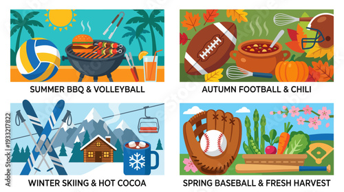 Seasonal activities and food illustrations for marketing