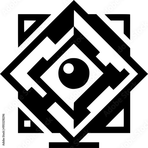 Geometric Labyrinth: An artistic illustration of an intricate geometric labyrinth, centered around a symbolic eye, inviting viewers to explore themes of perception, perspective.