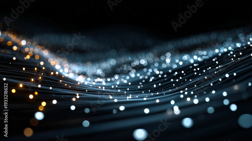 Digital data network transferring information, light particles flowing