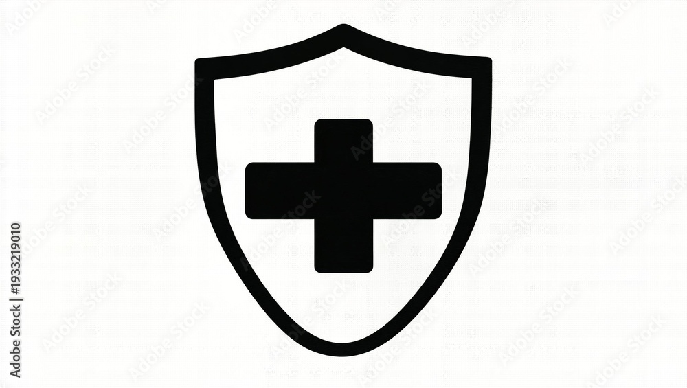 Fototapeta premium Black shield with a cross symbol, representing health and protection